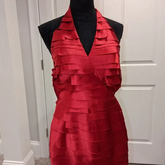 bebe red silk dress BEBE Cherry Red satin silk dress